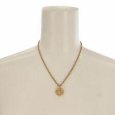 GIVENCHY Round Top Pendant Chain Necklace Gold Color Rhinestone 4G Logo Women's