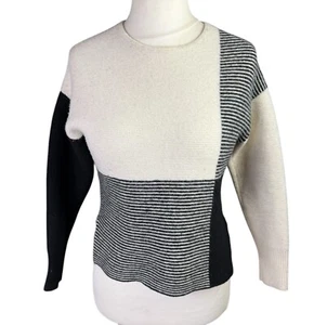 L.K.Bennett Women's Knitted Cropped Wool Jumper Small Crew Neck Black & White - Picture 1 of 9
