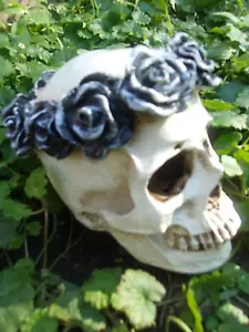 Latex rose skull mold with plastic backup plaster concrete mould 6" x 5.5" x 5" - Picture 1 of 5