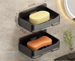 Wall Mounted Soap Dish for Shower, No Punching Soap Box with Drain Tray and 2... - Picture 1 of 5