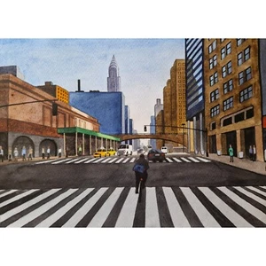 New York Gemälde Original Kunst Stadtbild Gemälde Stadtkunst Aquarell Malerei - Bild 1 von 5