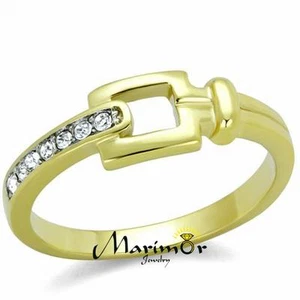 Anillo de moda con hebilla de acero inoxidable y cristal chapado en iones de oro de 14k para mujer talla 5-10 - Imagen 1 de 5