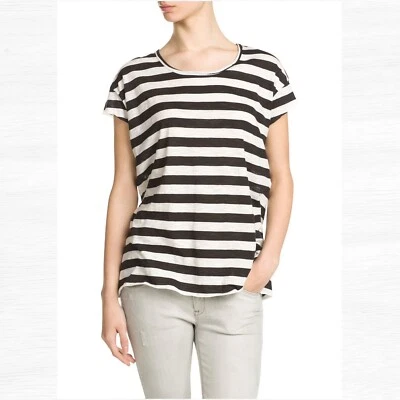NEW Mango Women Cotton striped short sleeve t-shirt Black S - Image 1 of 4