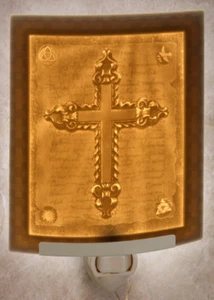 Cross Uncolored Lithophane Night Light made by The Porcelain Garden in the USA - Picture 1 of 1
