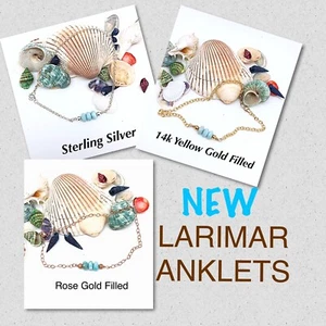 Larimar Anklet in Yellow or Rose Gold Filled or Sterling Silver, NEW!, Gift Box - Picture 1 of 9