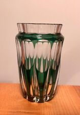 VAL SAINT LAMBERT Art Deco Kristall Vase Glas Grün überfangen 12 x 8 cm