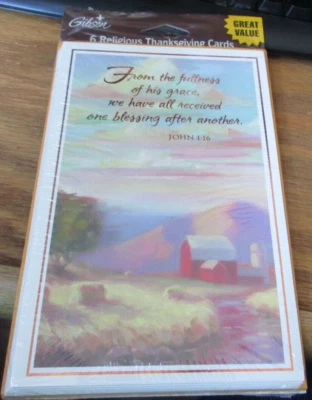 6 - Tarjetas Religiosas de Acción de Gracias Nuevas Selladas Gibson Plenitud de Su Gracia Bendición Foto 1 de 3
