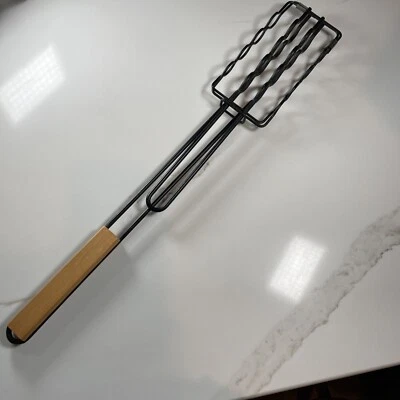 Parrilla de salchichas para perros calientes herramienta de utensilios de cocina de metal camping barbacoa mango de madera de 20" de largo Foto 1 de 4