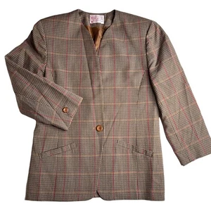 Vintage Pendleton Brown Plaid Wool Blazer Equestrian Academia Rustic Old Money - Picture 1 of 9