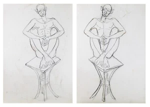 Franziskus Dellgruen unsigniert Kokoschka Schüler Zeichnung Akt Mann 76x53 cm - Bild 1 von 1
