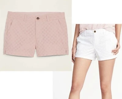 Pantalones Cortos Diarios Para Mujer Azul Marino Antiguo Rosa Ojales 3.5 pulgadas Entrepierna Talla 8 Foto 1 de 4