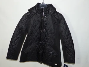 TAGLIO COSÌ COM'È DANNEGGIATO! Giacca cappotto con cappuccio DONNA TAGLIA LARGE NERO London Fog - Foto 1 di 4