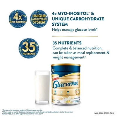 2 X Glucerna Triple Cuidado Diabético Leche en Polvo Chocolate Vainilla Trigo 400g Foto 1 de 4