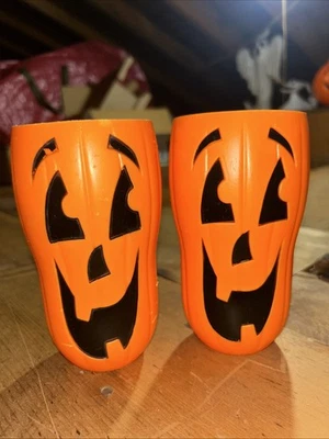 Vintage Halloween Blow Mold Pumpkin Jack O'Lantern Tumbler Cups - Set of 2 - Image 1 of 4