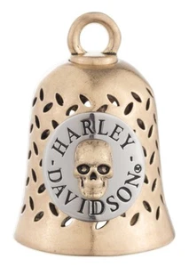 Harley-Davidson Round Skull H-D Script Cut-Out Ride Bell, Gold & Silver - Picture 1 of 2