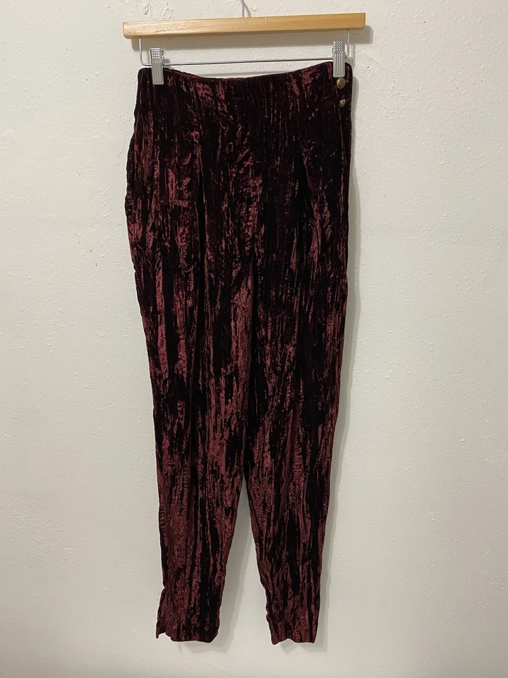 Vintage Women's S Crush Velvet Tapered Ankle Maroon Pants Goth Y2K Hippy Rare - Image 1 of 4