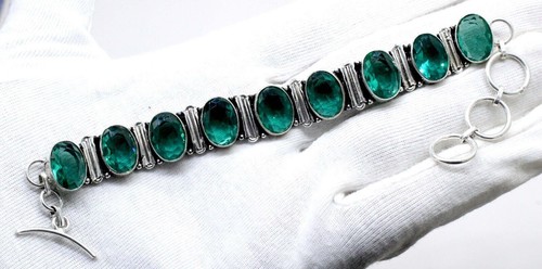 VALENTINO 925 Sterling Silver Green Tourmaline Gemstone Handmade Jewelry Bracelet Size 7 8