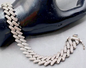 Vintage 1970er gepflastertes "Iced Out" kubanisches Gliederarmband 8" wie abgebildet Metallfarbe Gebrauchsspuren - Bild 1 von 8