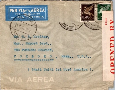 ITALY 1940'S WWII POSTAL MILITARY CENSORED AIRMAIL COVER ADDR & POSTMARK - Image 1 of 2