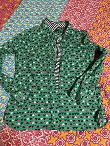 Talbots Womens Shirt M Green Ladybug Heart Print Button Down Blouse - Picture 1 of 5