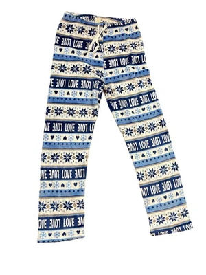 Fleece Pajama Pants With Snowflake & Love Pattern Youth Large / XL Womens Small - Изображение 1 из 4