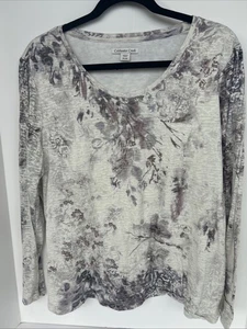 Coldwater Creek T Shirt Oberteil Gr. XL wunderschön creme lila Langarm Rundhals - Bild 1 von 5