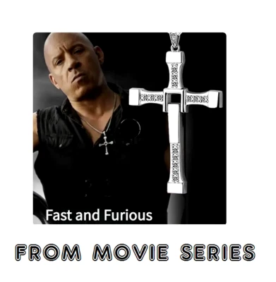 Berloque de prata masculino Cross Movie Furious corte diamante 925 folheado a esterlina corrente 20" - Imagem 1 de 4
