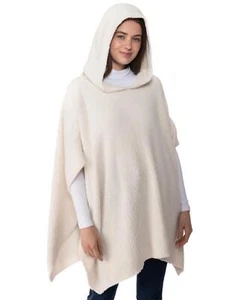 Charter Club ESF-12317 Women's Hooded Knit Poncho, Ivory, Size OS - Picture 1 of 2