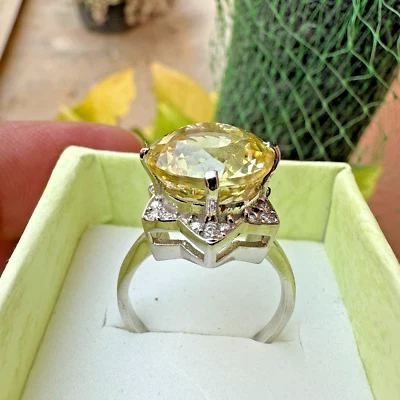 Сертифицированное обручальное кольцо из чистого серебра 925 пробы с натуральным желтым сапфиром - Изображение 1 из 4