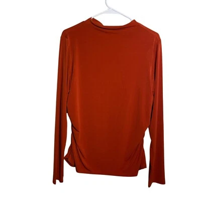 Blusa DKNY Para Mujer XL Naranja Óxido Manga Larga Cuello Tortuga Acanalada Camisa Sólida Foto 1 de 4