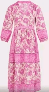 Monsoon Pia Placement Print Kleid Uk M Neu mit Etikett Nachhaltig Viskose Rosa Nähen - Bild 1 von 6