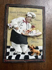 VINTAGE DENA MARIE ITALIAN CHEF 3D WALL ART SERVING TRAY w/ BROWN DOG - Picture 1 of 7