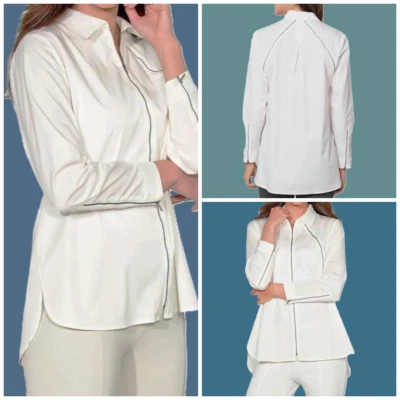 Camisa Stella Carakasi Downtown M Cremallera Completa en BLANCO SUAVE Dobladillo Alto-bajo - $179 Nueva Foto 1 de 4