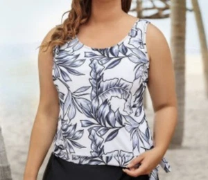NWT Women black gray large floral Swimsuit Bikini Tankini Top XLarge - Picture 1 of 3