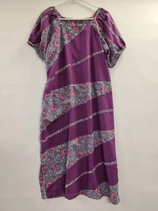 Hawaiian Dress Vintage  Size L Purple Midi Floral Print Short Sleeve - Picture 1 of 19