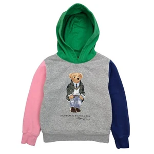 Polo Ralph Lauren Bear Hoodie Kids Size S (8) Fleece Colorblock - Picture 1 of 7