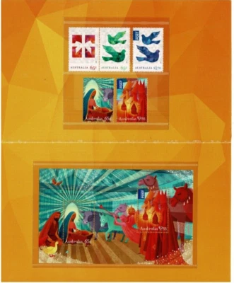 Stamps 2015 Australia Christmas set of 5 & mini sheet in post office pack - Image 1 of 2