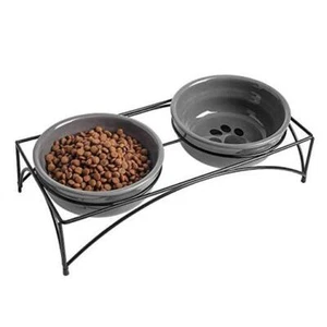 Dog&Cat Food Bowls,Ceramic Raised Pet Bowls for Food and Water, Two 12OZ Gray - Picture 1 of 7