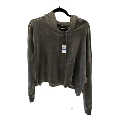 DKNY Womens Velour Embellished Top Hoodie Loungewear Grey Size  XL - Image 1 of 4