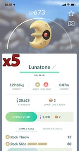 Pokemon TRADE - 5x Lunatone Trade !! Good Chance of Lucky and Good IVs !! - Picture 1 of 1