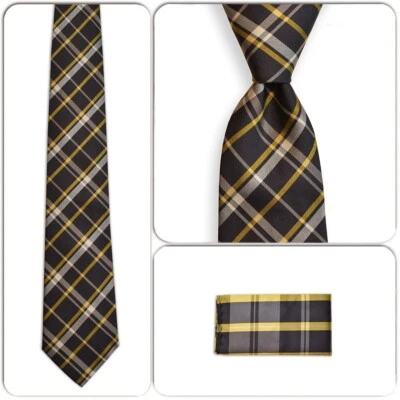 Corbata de seda para hombre PAUL SMITH INGLATERRA de lujo a cuadros negra/gris/amarilla y bolsillo cuadrado Foto 1 de 4