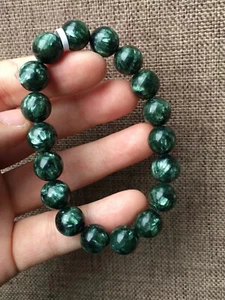 Pulsera de cuentas redondas de cristal de serafinita verde natural genuino de 11 mm - Imagen 1 de 2