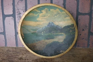 antique primitive folk art hand painted wood bowl 10 by 11 inch 100+ years old - Imagen 1 de 2