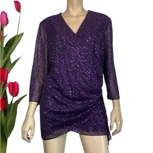 EVE HUNTER AUSTRALIA SIZE 18 AU PURPLE FIX WRAP CREPE CHIFFON OVERLAY TOP - Picture 1 of 12