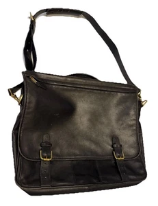 Borsa messenger Coach vintage in pelle nera doppia fibbia 3520-201 - presenta segni di usura - Foto 1 di 18