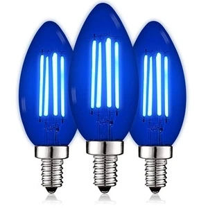 Luxrite E12 LED Filament Blue Light Bulb, 4.5W=40W, UL, E12 Base 3 Pack - Picture 1 of 7