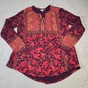 Lucky Brand Top Womens Medium Tunic Boho Folk Festival Vintage 70s Style Floral - Picture 1 of 16