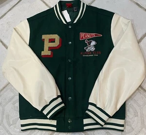 SNOOPY PEANUTS BOMBER JACKET  ADULT XXL  UNISEX GREEN/BEIGE  - Picture 1 of 3