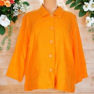Flax by Jean Engelhart Orange Linen Artsy Lagenlook Lightweight Jacket Size M - Picture 1 of 9