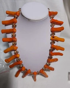 Pro-owned  Large necklace With Mediterranean Coral Branches+Quartz L55cm W257g - Picture 1 of 5